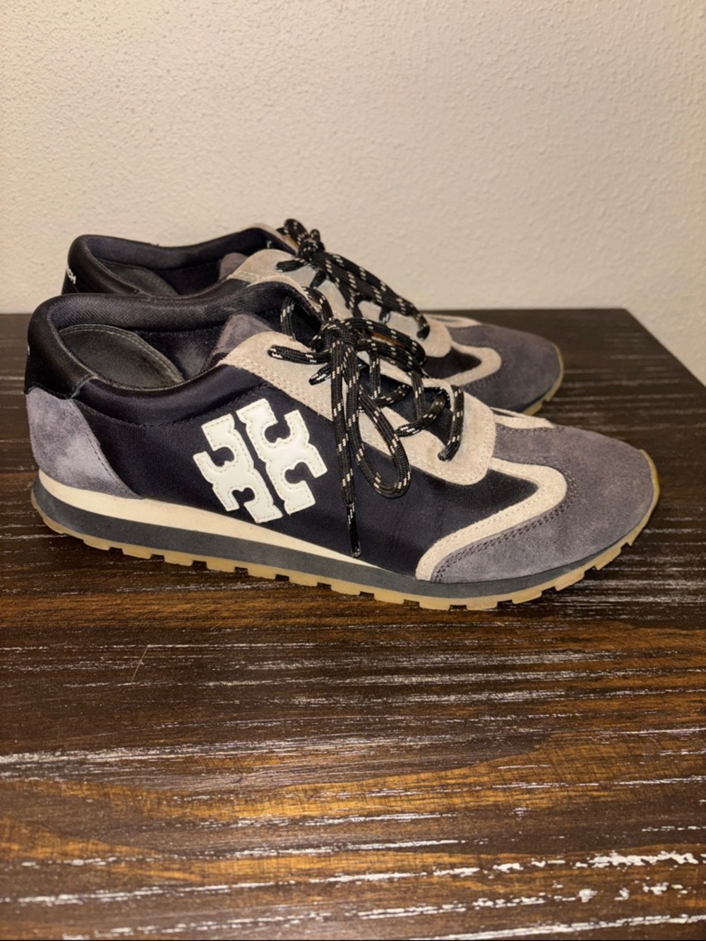 Tory Burch Women’s Black and Gray Suede-Nylon Logo Sneakers